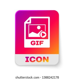White GIF file document icon. Download gif button icon isolated on white background. GIF file symbol. Rectangle color button. Vector Illustration