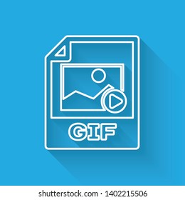 White GIF file document icon. Download gif button line icon isolated with long shadow. GIF file symbol. Vector Illustration
