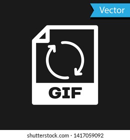 White GIF file document icon. Download gif button icon isolated on black background. GIF file symbol. Vector Illustration