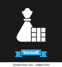 White Gift box and bag icon isolated on black background. Merry Christmas and Happy New Year.  Vector Illustration