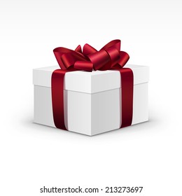 White Gift Box with Blue Burgundy Ribbon Isolated