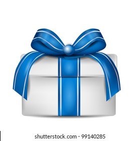 White Gift Box with Blue Ribbon Isolated on White