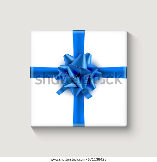 White Gift Box Blue Ribbon Celebration Stock Vector (Royalty Free