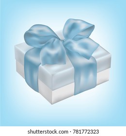 White gift box with blue silk ribbon. Gradient mesh used.Easy edition with vector program.