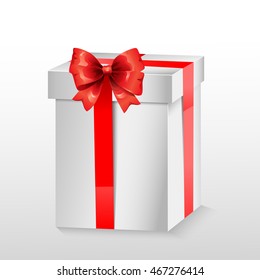 White Gift Box with Bright Red Ribbon Isolated