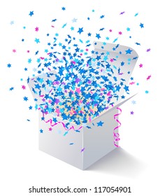 White gift box fly colored stars