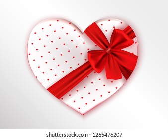 White gift box in the form of heart and red bow. Vector illustration