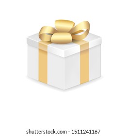 White gift box with gold bow