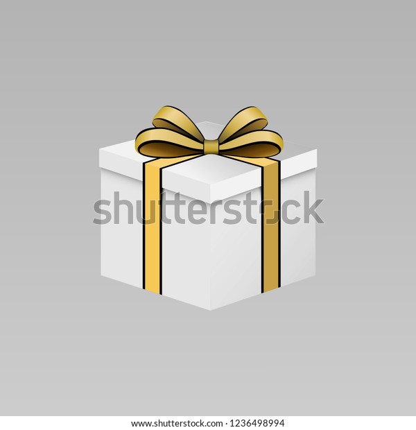 White Gift Box Gold Bow Stock Vector (Royalty Free) 1236498994