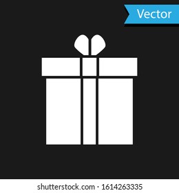 White Gift box and heart icon isolated on black background. Valentines day.  Vector Illustration