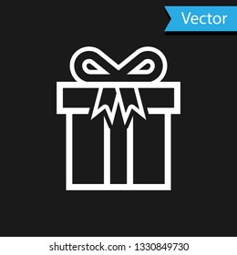 White Gift box icon isolated on black background. Vector Illustration