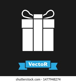 White Gift box icon isolated on black background.  Vector Illustration