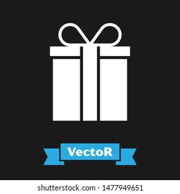 White Gift box icon isolated on black background.  Vector Illustration