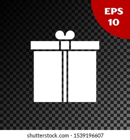 White Gift box icon isolated on transparent dark background.  Vector Illustration