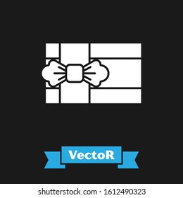 White Gift box icon isolated on black background.  Vector Illustration
