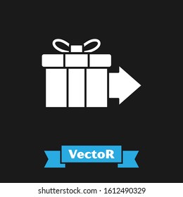 White Gift box icon isolated on black background.  Vector Illustration