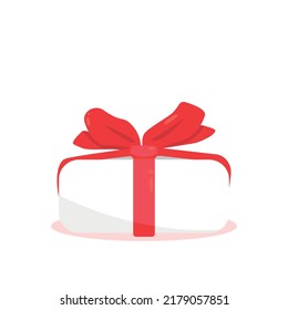Icono blanco de la caja de regalo aislado con cinta roja en estilo plano. Presentar la ilustración del vector del paquete EPS 10 en fondo blanco. Sorpresa, vacaciones, concepto de fiesta