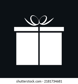 White gift box icon isolated in simple flat style. Present package vector illustration EPS 10 on black background. Surprise, holidays concept