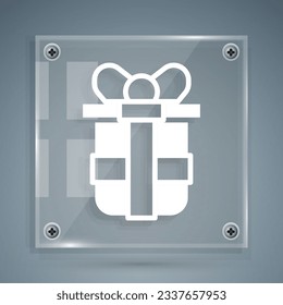 White Gift box icon isolated on grey background. Happy Birthday. Square glass panels. Vector
