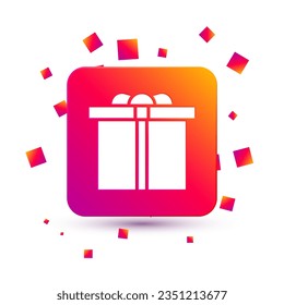 White Gift box icon isolated on white background. Happy Birthday. Square color button. Vector Illustration