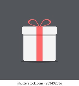 white gift box icon on dark background. flat design modern vector illustration