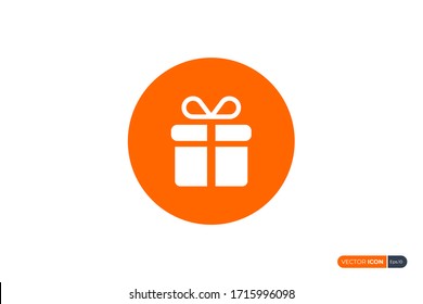 White Gift Box Icon with Orange Circle Shape isolated on White Background. Flat Vector Icon Design Template Element.