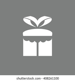 White gift box icon vector illustration. Gray background