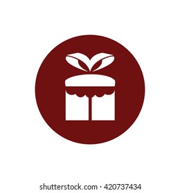 White gift box icon vector illustration. Red circle. Red button