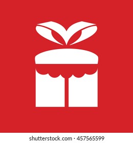 White gift box icon vector illustration. Red background