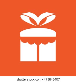 White gift box icon vector illustration. Orange background