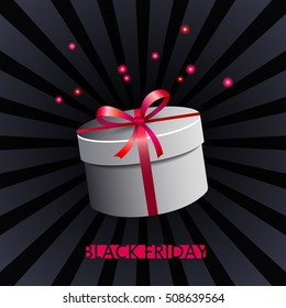 White gift box isolated on a black background. Vector illustration for black friday sale