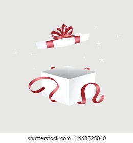 White gift box with a magic effect. Vector illustration.