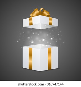 White gift box with a magic effect. Vector EPS10 illustration.