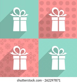 White gift box on colorful backgrounds long shadow