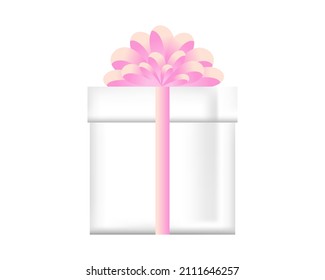 Una caja de regalo blanca con un arco rosa. Elemento para el diseño de un cartel, cartel, postal, fondo.Ilustración vectorial.