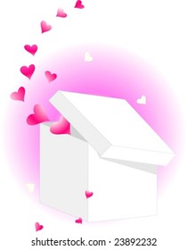 White gift box with pink hearts flying out from it. May be used as Valentine day clip art