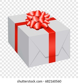 White gift box with red bow icon. Flat illustration of white gift box with red bow vector icon for web