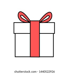 White gift box with red ribbon bow isolated on white background, Good thing given in the celebration