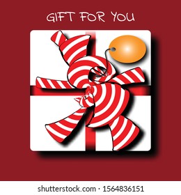  white gift box Red Ribbon, top view vector.