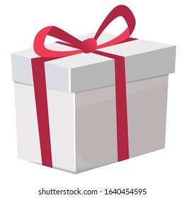 white gift box with red ribbon