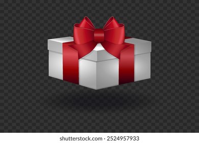 White gift box with a red ribbon and a beautiful bast. Vector illustration EPS10