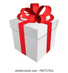 
white gift box with red ribbon