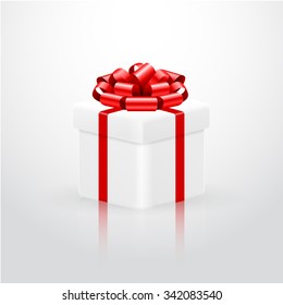 White gift box with red ribbon.Vector illustration.