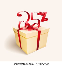 White Gift Box with Ribbon. Discount 25 percent