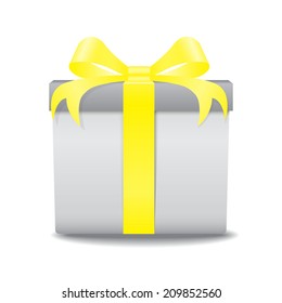 White gift box with a yellow bow vector on white background