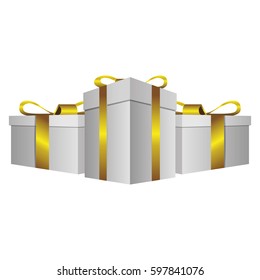 white gift boxes with gold ribbon icon, vector illustration design