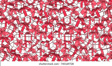 White Gift Boxes And Red Bows Ribbons Holiday Background Design Vector Illustration