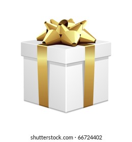 White gift with gold bow vector illustration
