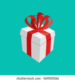 White gift with red bow isolated. present  box

