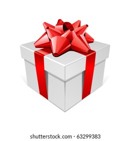 White gift with red bow vector illustration. Eps 10